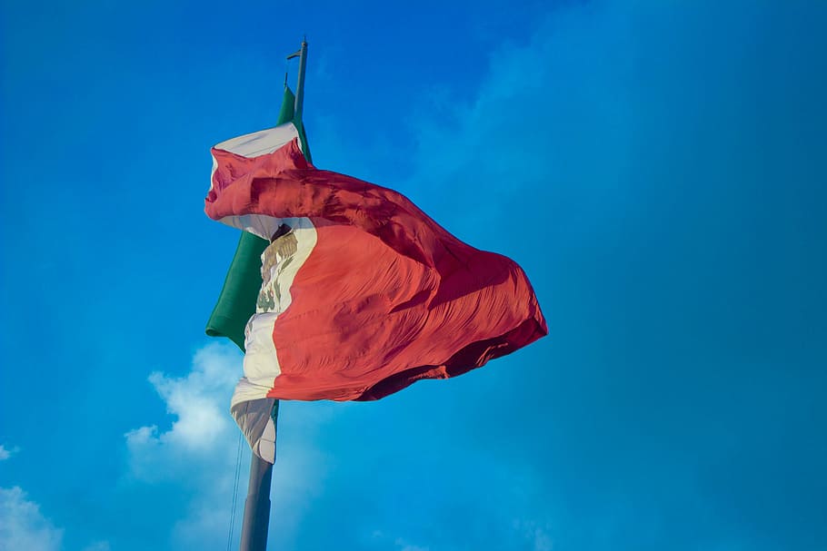 bandera, mexico, viento, bandera de mexico, cielo, bandera mexicana, patriotismo, azul, vista de ángulo bajo, naturaleza
