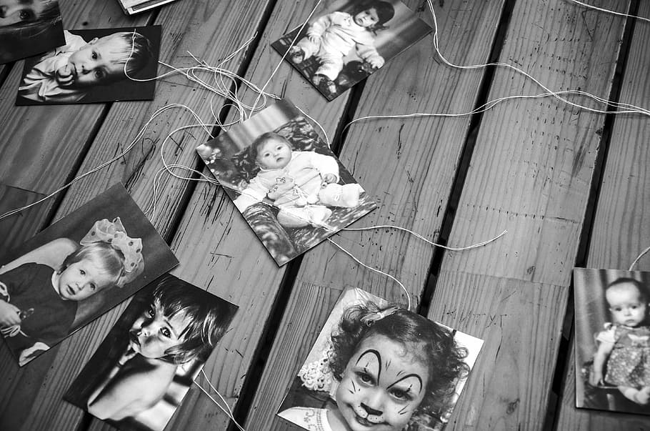 foto grayscale, bayi, kayu, permukaan, foto, gambar, kenangan, fotografi, anak-anak, w