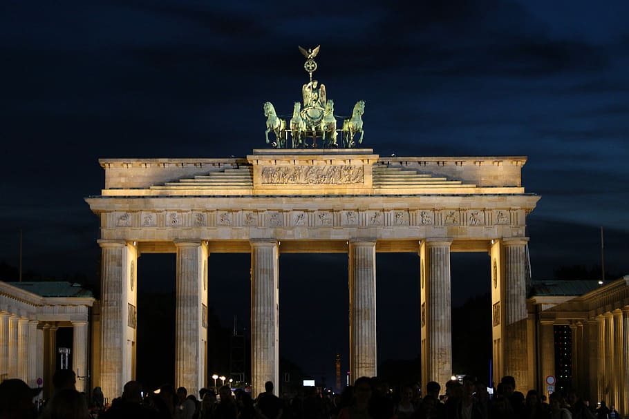 Portão de Brandemburgo, Berlim, Marco, quadriga, objetivo, Alemanha, brandemburgo, construção, capital, berlim à noite