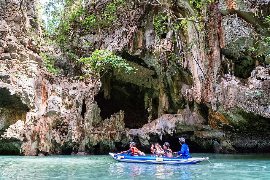 group, people, riding, kayak boat, underground, rive, Tourists, Canoe, Travel, Nature