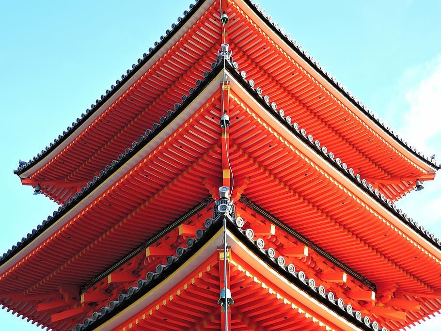 Rojo, hormigón, construcción de fotografía de ángulo bajo, Kyoto, Japón, templo, estilo japonés, fushimi inari, templo budista, k