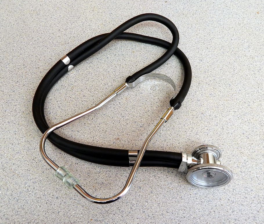 black, stethoscope, table, medical, doctor, care, hospital, medicine, health, physician