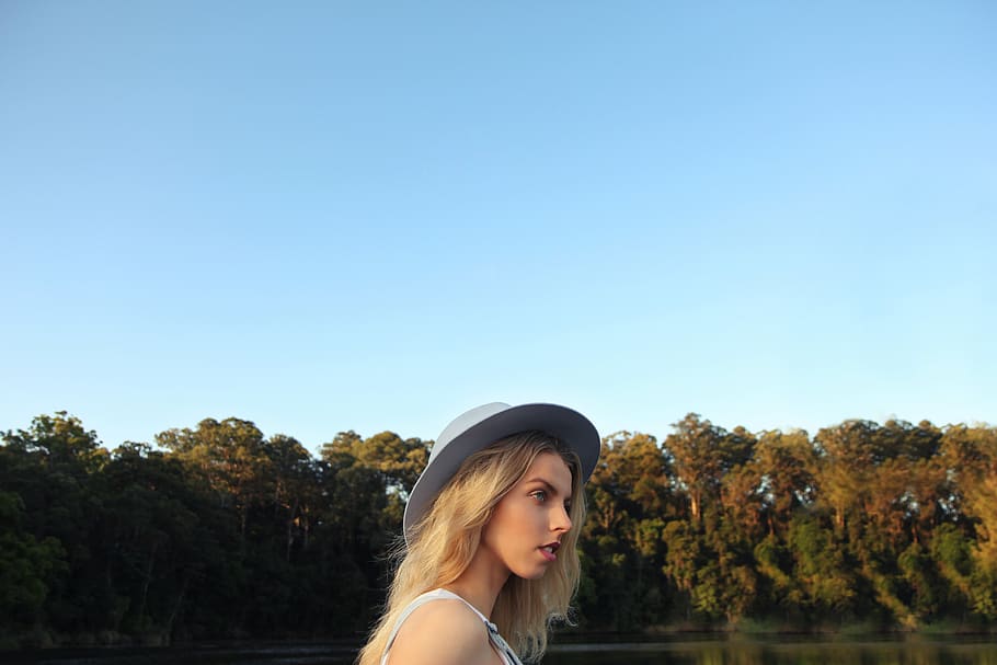 people, woman, trees, forest, woods, hat, blonde, beauty, model, one person