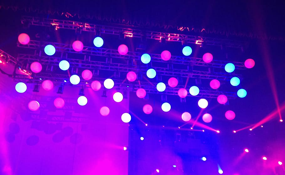 multicolored, stage lights, night, stage, concert, lights, design, points, happy, texture