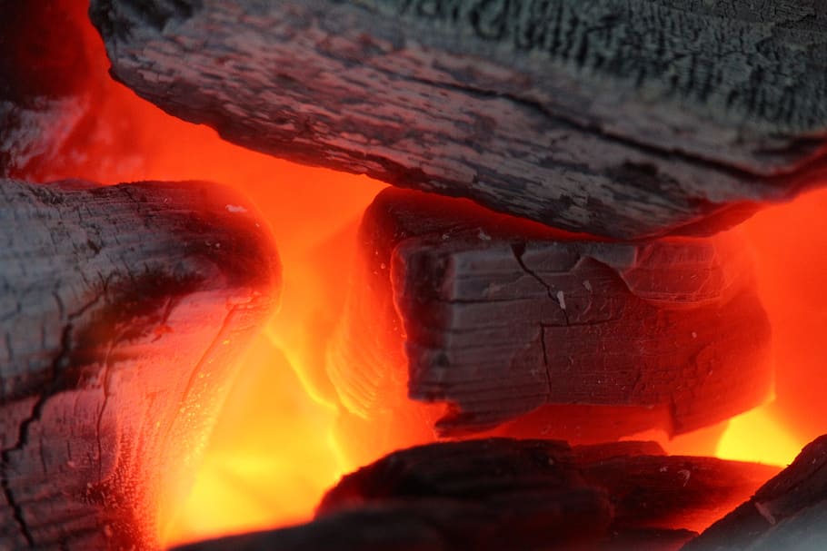 carbono, caliente, barbacoa, resplandor, carbón, calor, fuego, brasas, heiss, calor - temperatura