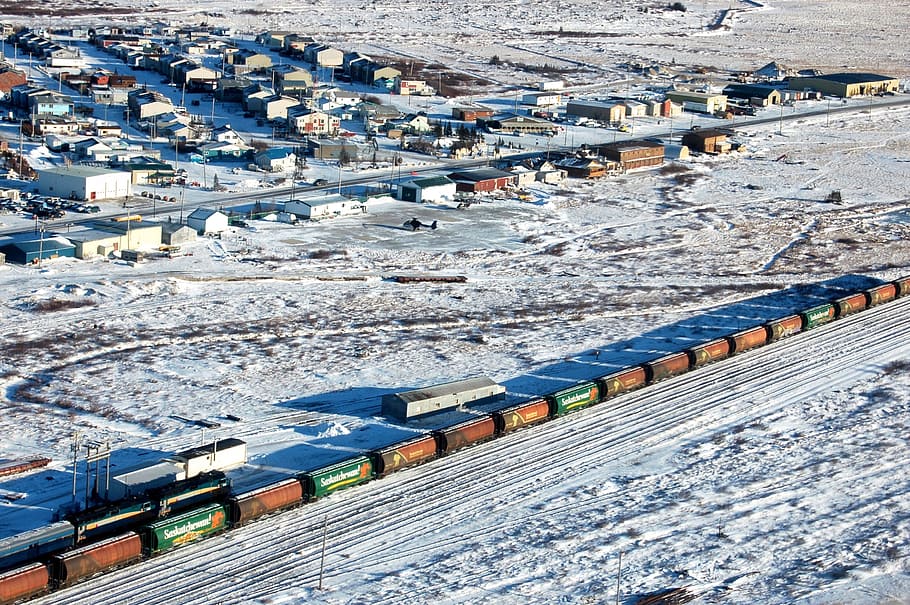 Churchill, Manitoba, Canada, Train, churchill, manitoba, village, houses, homes, winter, snow