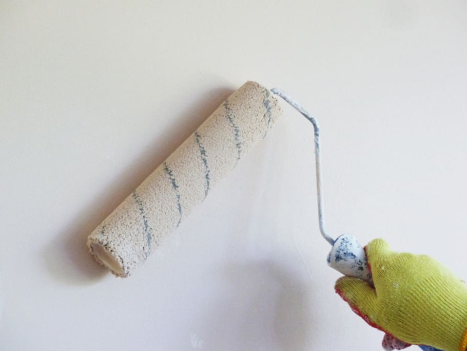 painting, white wall, paint roller, wall, renovation, arm, paint a wall, interior paint, coat of paint, paint gloves