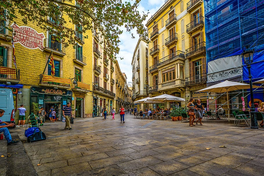 carretera de la ciudad, Barcelona, ​​Calle, España, Mañana, Café, urbano, ciudad, europeo, al aire libre