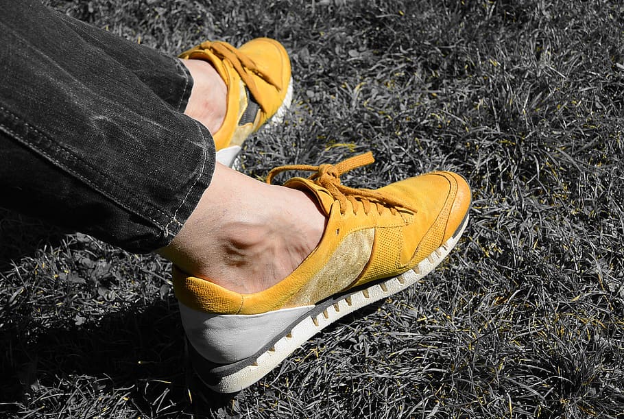 Sneakers, Relaxation, Shoes, sports shoes, yellow, hiking, run, go, sport, nature