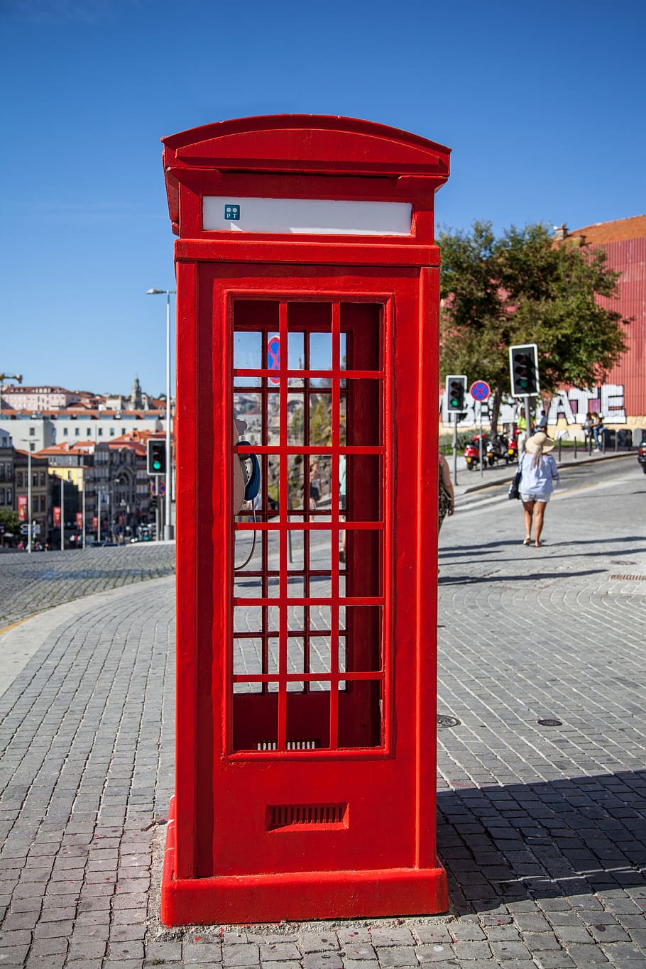 booth, red, blue, air, colorful, telephone, phone booth, telefoonhok, to call, architecture