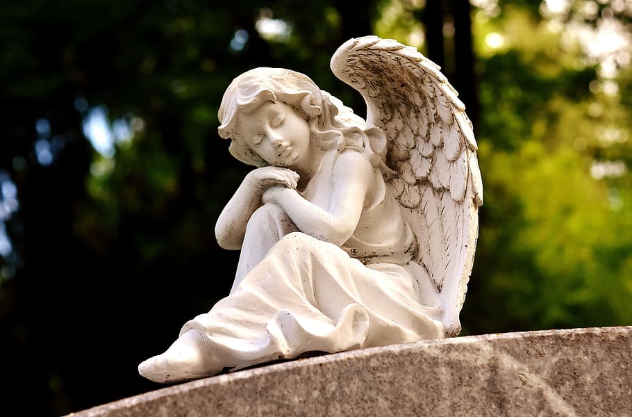 female, angel, sleeping, statue, sculpture, white, figure, cemetery, faith, hope