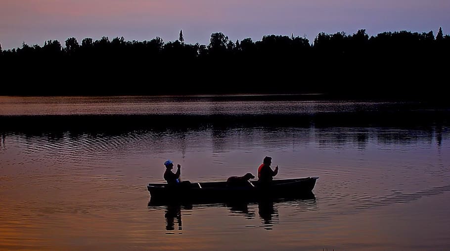 canoe, lake, twilight, water, boat, recreation, sport, outdoors, paddle, leisure