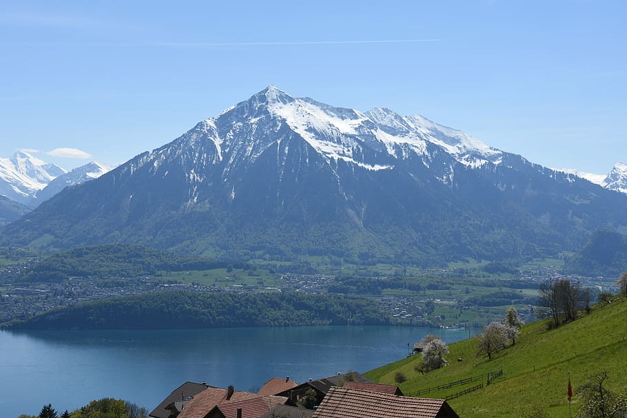 estornudos, lago Thun, Oberland bernés, Thun Hausberg, Suiza, lago, montaña, pintorescos - naturaleza, belleza en la naturaleza, agua
