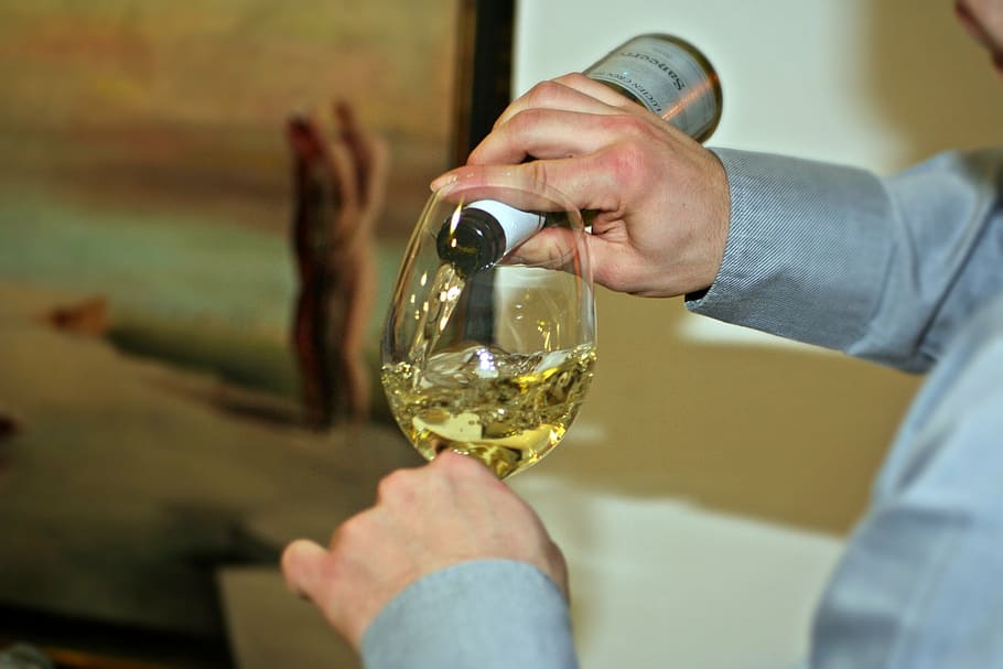 wine, pouring, sommelier, champagne, party, hand, human hand, human body part, holding, indoors