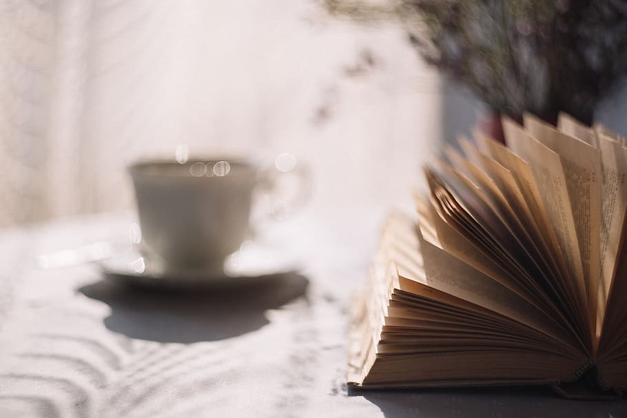 livro, romance, leitura, chá, xícara, copo, bebida, caneca, café - bebida, café