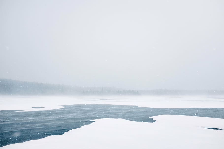 体, 水, 覆われた, 氷, 海, 冬, 雪, 湖, 風景, 自然