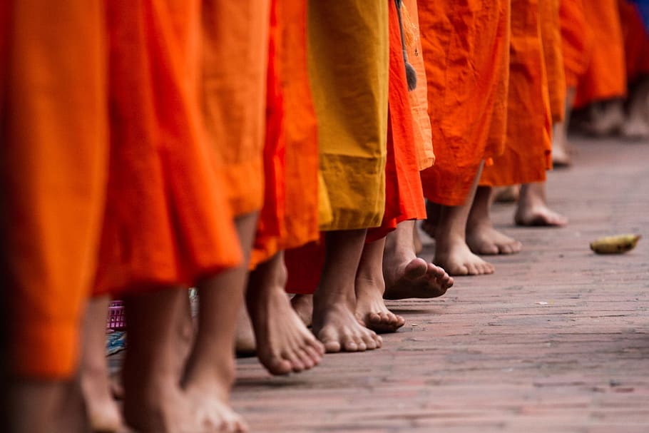 selective, focus photography, monks feet, luang prabang, lao, luang, prabang, asia, travel, traditional