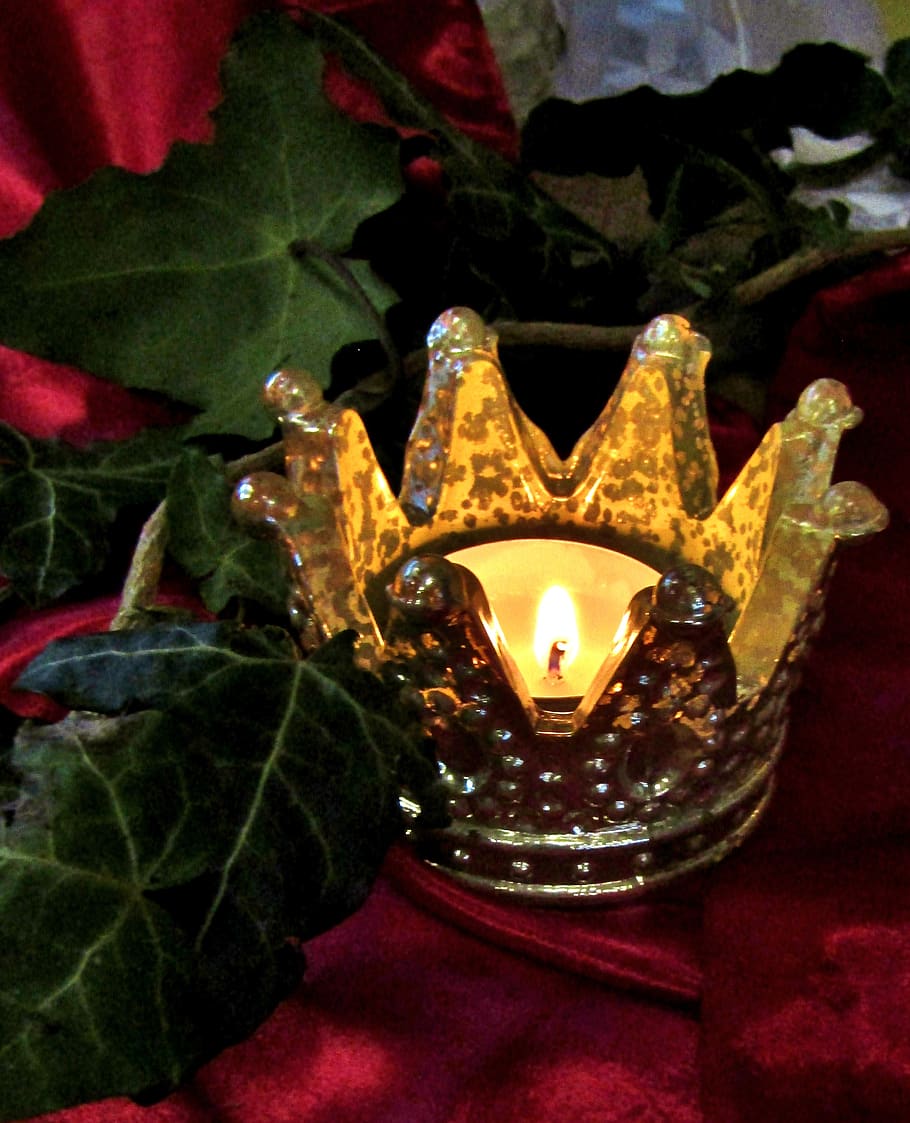 mahkota, lilin, tempat lilin, tealight, ivy, suasana hati, suasana, dekorasi, kedatangan, natal