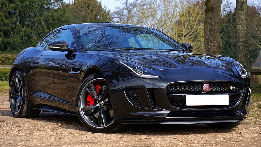 black, jaguar f-type coupe, parked, tree, Jaguar, Sports Car, Fast, Automobile, f-type, luxury