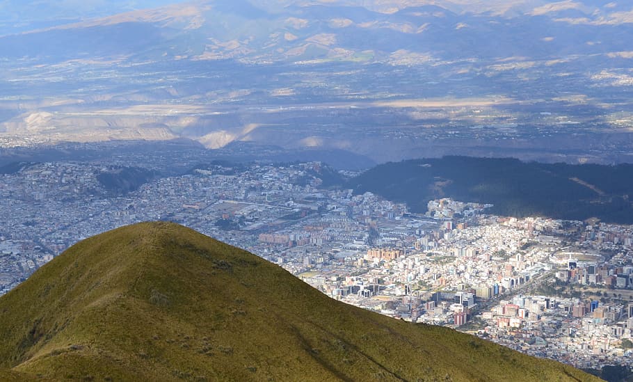 quito, landscape, panoramic, building exterior, architecture, environment, aerial view, city, built structure, mountain