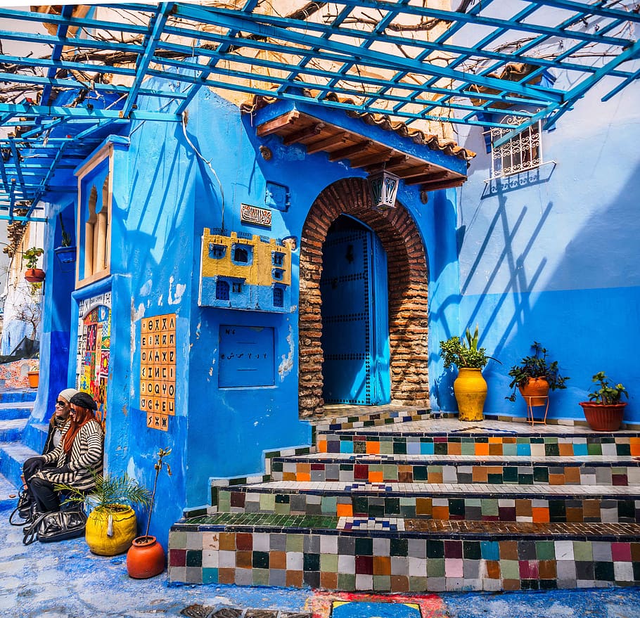 chaouen, morocco, blue village, travel, tourism, xauen, berber, africa, street, house