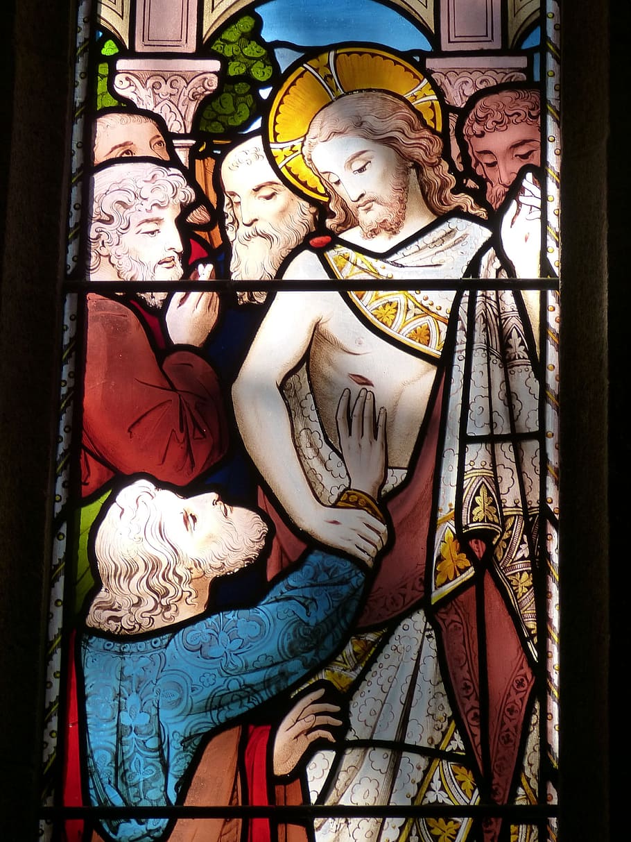 Church Window, window, church, evangelists, glass, jersey, england, jesus, christ, thomas