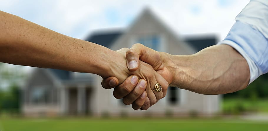two, people, shaking, hands, daytime, purchase, home, house purchase, real estate, man