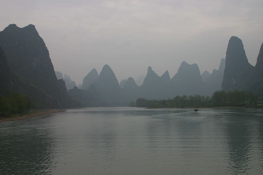 China, Guilin, Landscape, Li River, river landscape, yangshuo, guangxi Zhuang Autonomous Region - China, karst Formation, mountain, china - East Asia