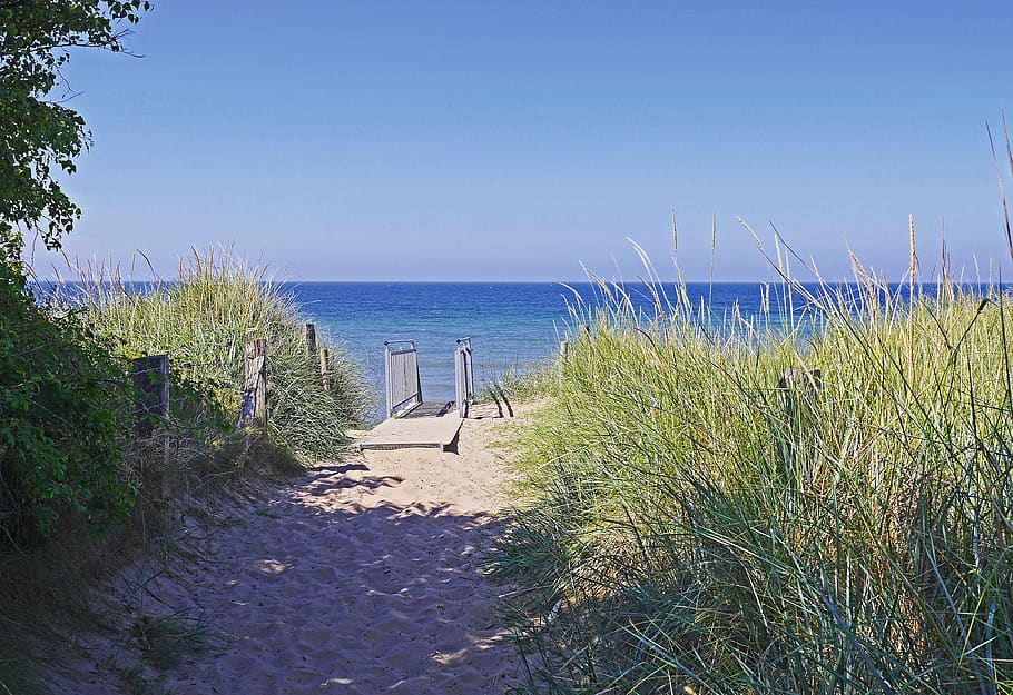 baltic sea, rügen, steiküste, high dunes, sand, dune grass, marram grass, steel stairs, beach, northern tip