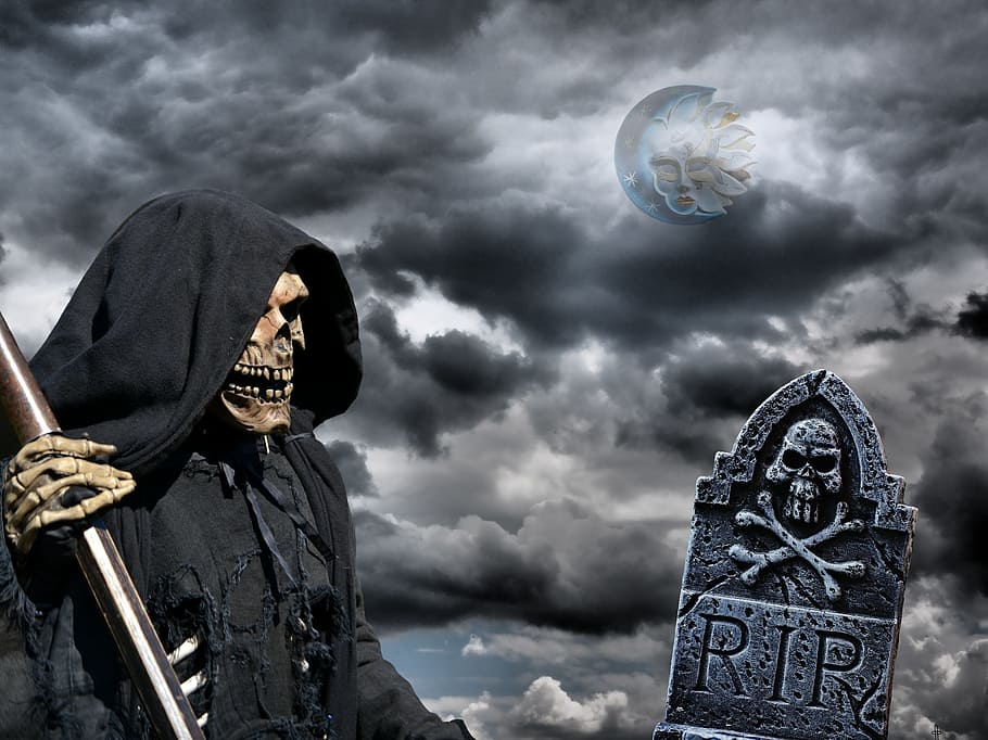 skeleton, holding, sword, tombstone wallpaper, death, grim reaper, cemetery, mystical, old cemetery, tombstone
