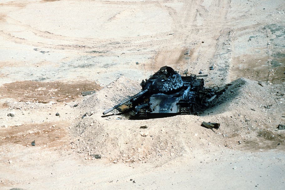 イラクt -54a, 破壊された, 砂漠, イラク, T-54A, 湾岸戦争, 装甲, D0302, 写真, パブリックドメイン