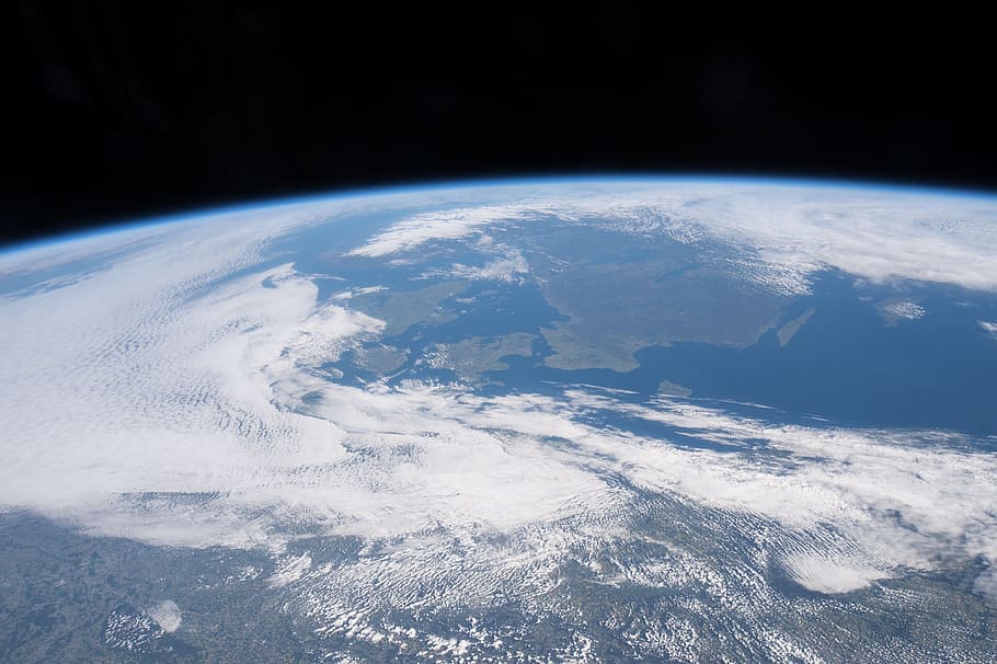 aerial, planet earth, earth, international space station, view, space, day time, clouds, northern europe, ocean