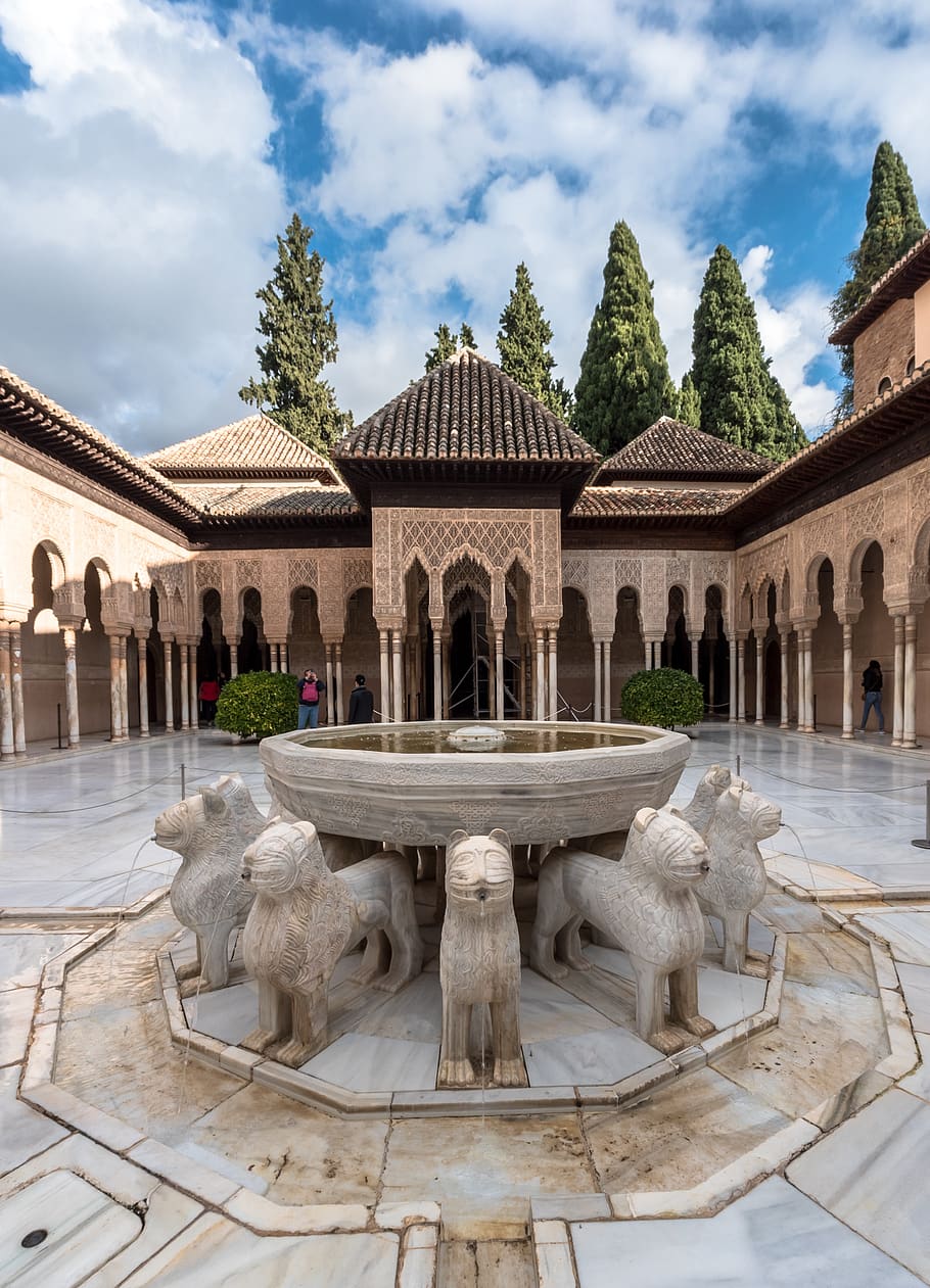 lions, alhambra, granada, cordoba, spain, andalusia, architecture, source, monument, stone
