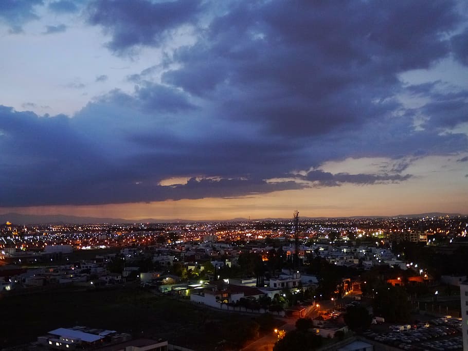 puebla, city, night, clouds, sunset, mexico, evening sky, afterglow, panorama, architecture