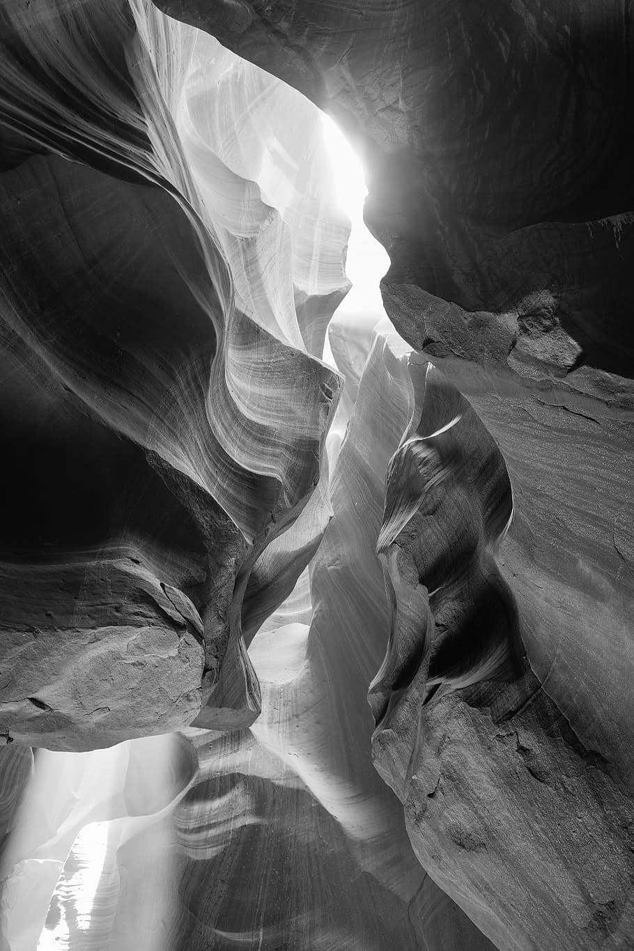grayscale photo, cave, Antelope Valley, Beam, Black And White, antelope Canyon, arizona, canyon, sandstone, nature