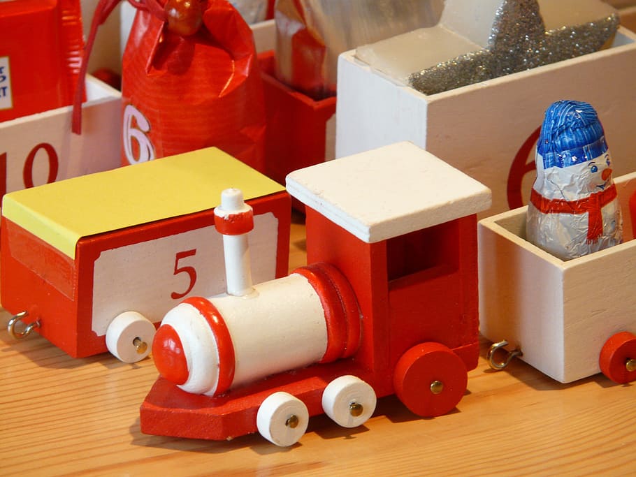 wooden train, toys, advent calendar, train, gifts, nicholas, wagons, packed, surprise, advent