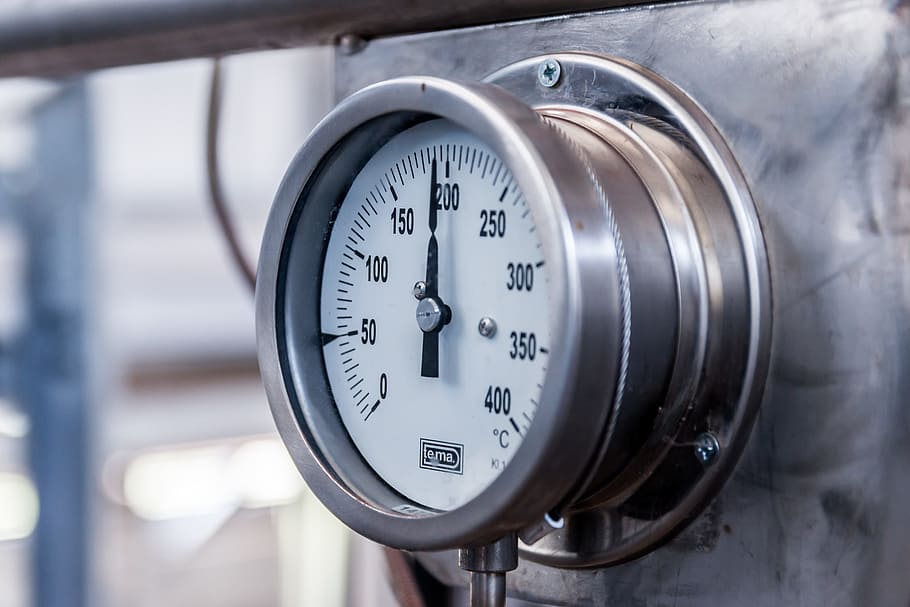 close, analog gauge, pressure, gauge, the measurement of the, infrastructure, the industry, tube, boiler, bake