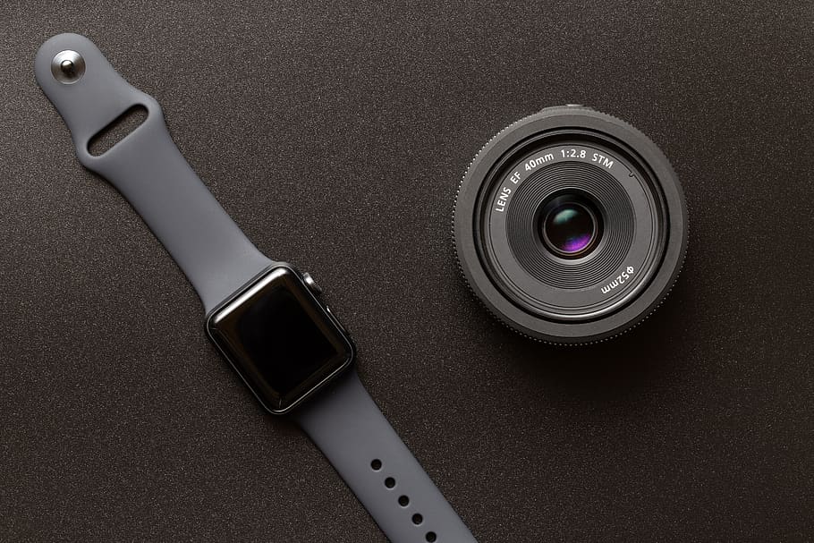 apple, watch, technology, wearable, camera, lens, gear, smartwatch, dark, space gray
