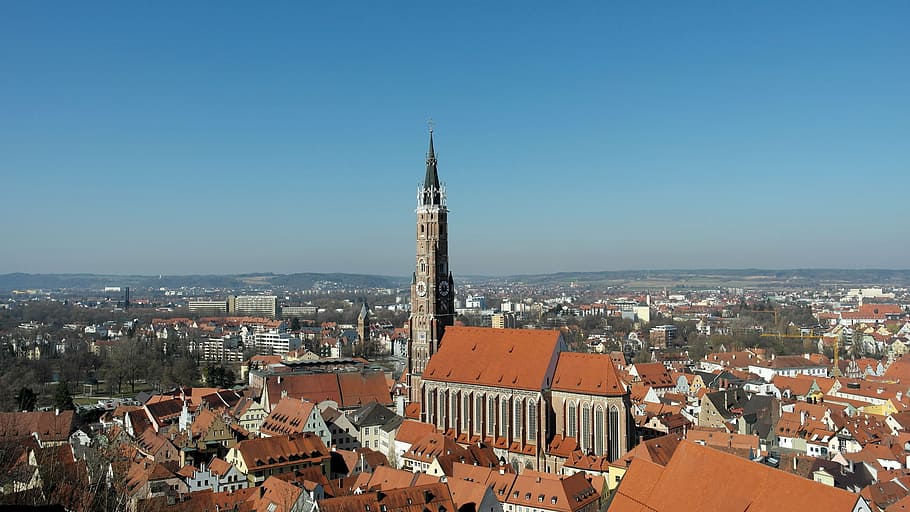 udara, pemandangan, lanskap kota, landshut, kota, bavaria, historis, kastil trausnitz, tempat menarik, abad pertengahan