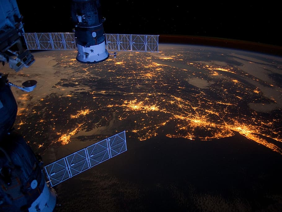satellite photo, united states, atlantic coast, night, evening, lights, lighting, space, stars, satellite