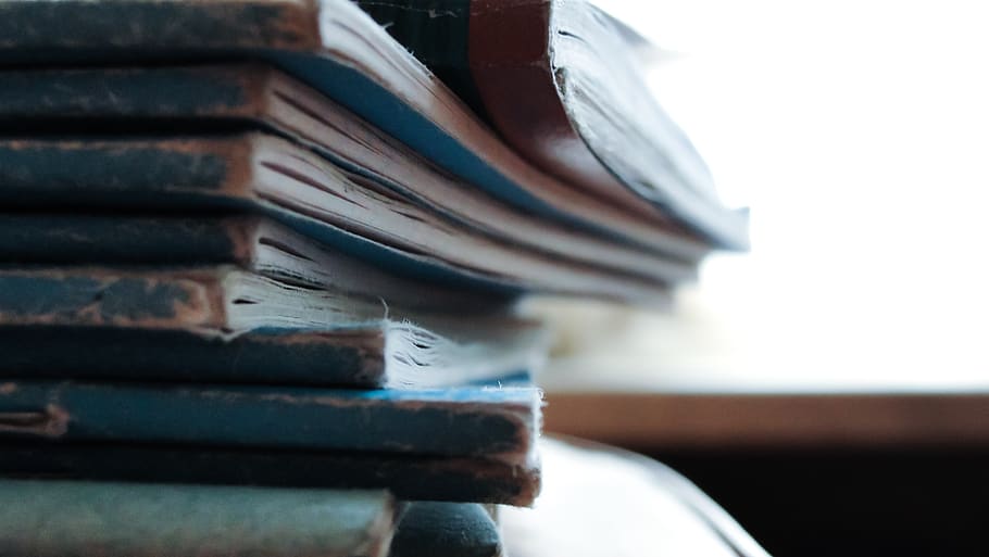 books, reading, stack, close-up, publication, book, focus on foreground, selective focus, indoors, old