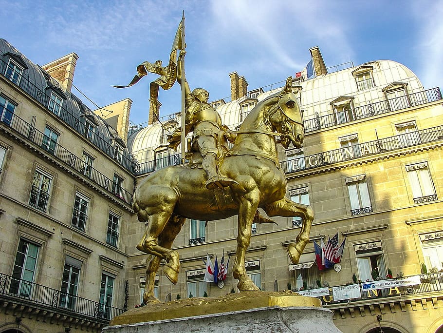 Joan Of Arc, Statue, Paris, France, paris, france, sculpture, horse, monument, armor, jeanne