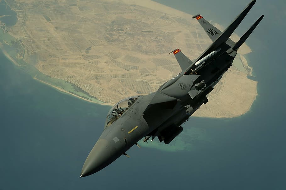 灰色のジェット戦闘機, 軍事ジェット, 飛行, f-15, 戦闘機, 飛行機, 航空機, ストライクイーグル, 航空, 防衛