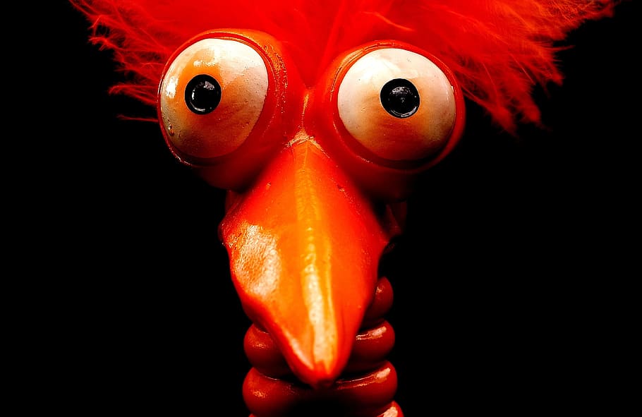 rojo, figura de pájaro de metal, comodín, naranja, gracioso, pájaro extraño, lindo, pluma, decoración, deco