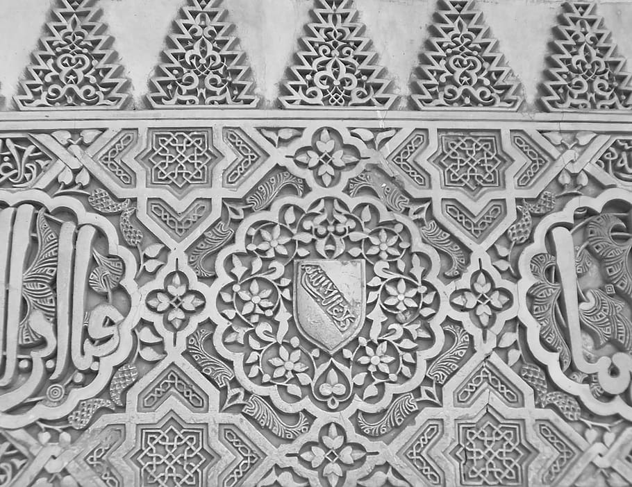 alhambra, granada, árabe, arquitetura, estrutura, parede, oriente, construção, islâmica, padrão