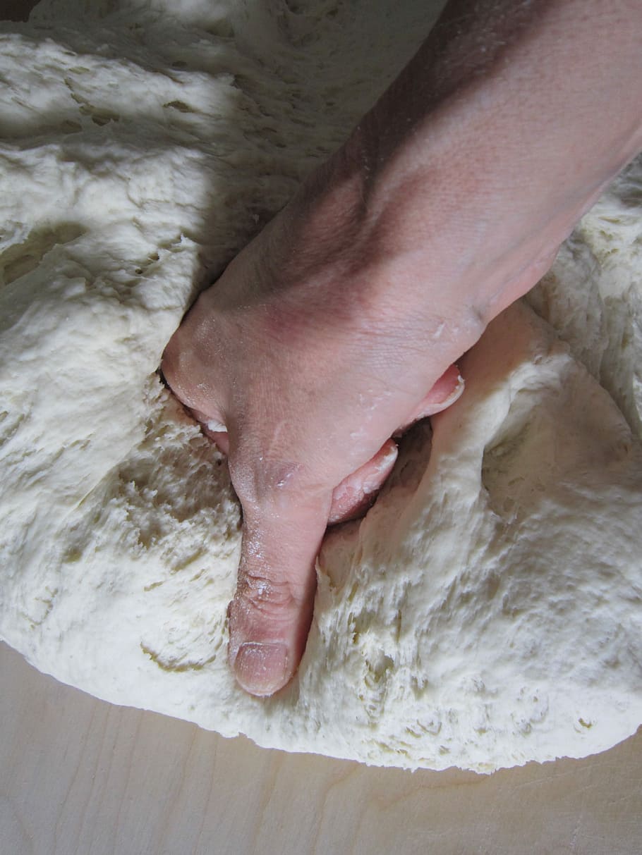 Dough, Knead, Bake, Bread, bread dough, food, ingredients, work, hand, flour