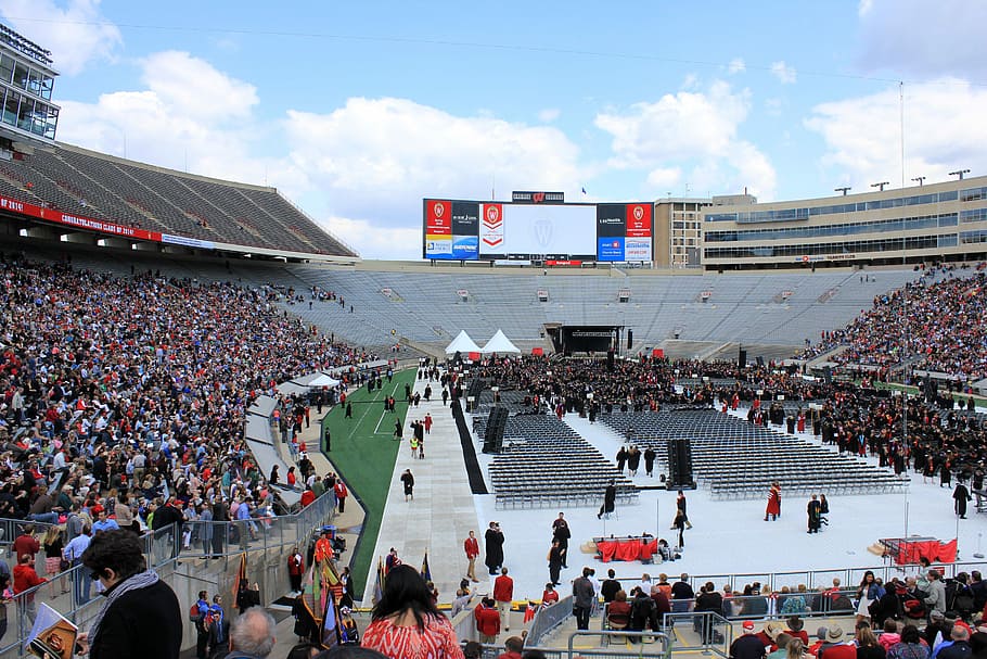 long, view, madison, wisconsin, camp Randall, Madison, Wisconsin, graduation, students, people, sports Venue