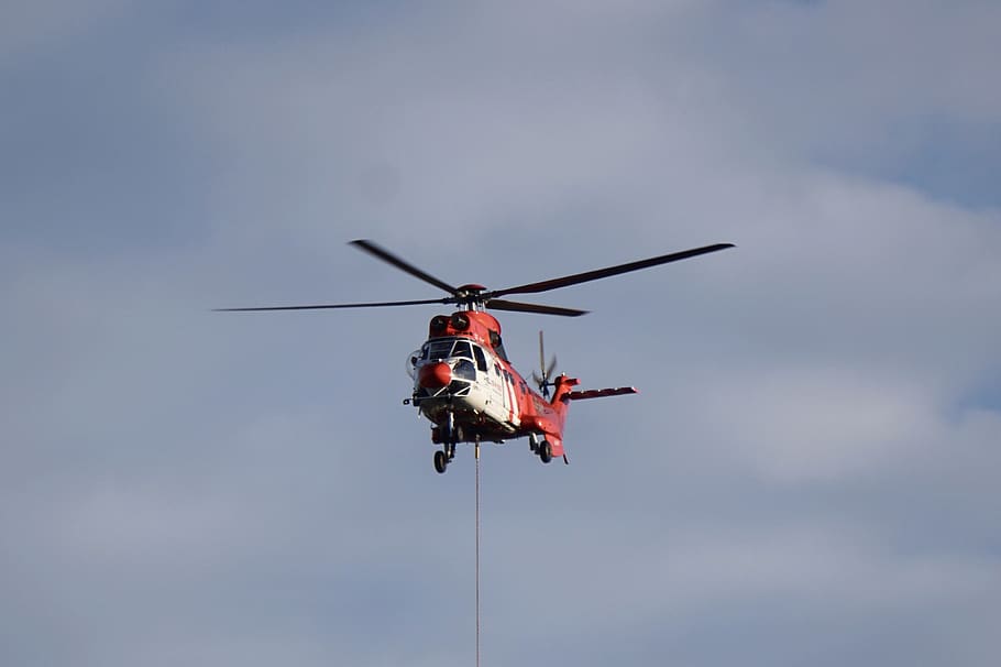 helicopter, loads, transport, aircraft, salvage, aviation, heli, rope, clouds, sky