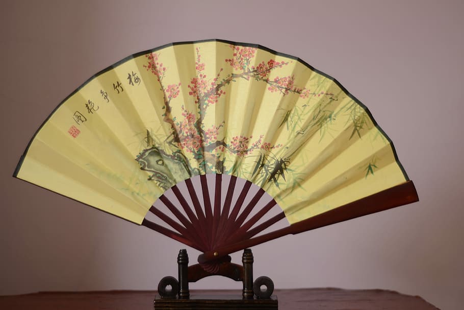 fan, plum bamboo, Plum, Bamboo, Blooming, plum bamboo and blooming, china wind, hand Fan, umbrella, consumerism