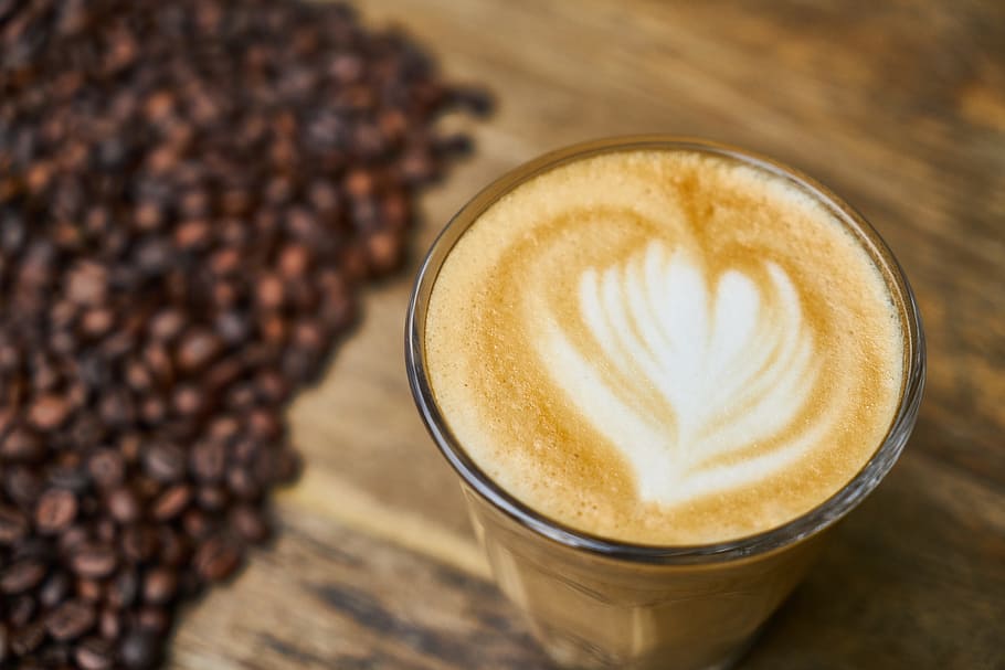 heart latte art, claro, vasos para beber, café, vidrio, buenos días, macro, taza de café, nutrición, taza
